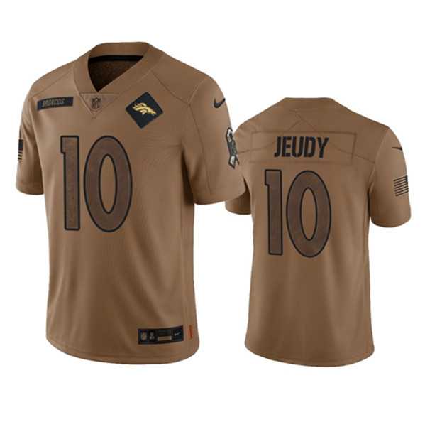 Mens Denver Broncos #10 Jerry Jeudy 2023 Brown Salute To Service Limited Football Stitched Jersey Dyin